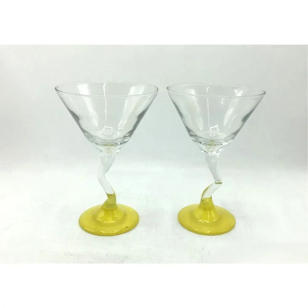 Libbey WATUSI Multicolor Martini Glasses Retro Zig Zag Stem Barware
